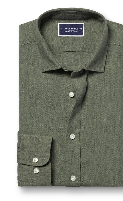 Pure Linen Shirt - Olive Green