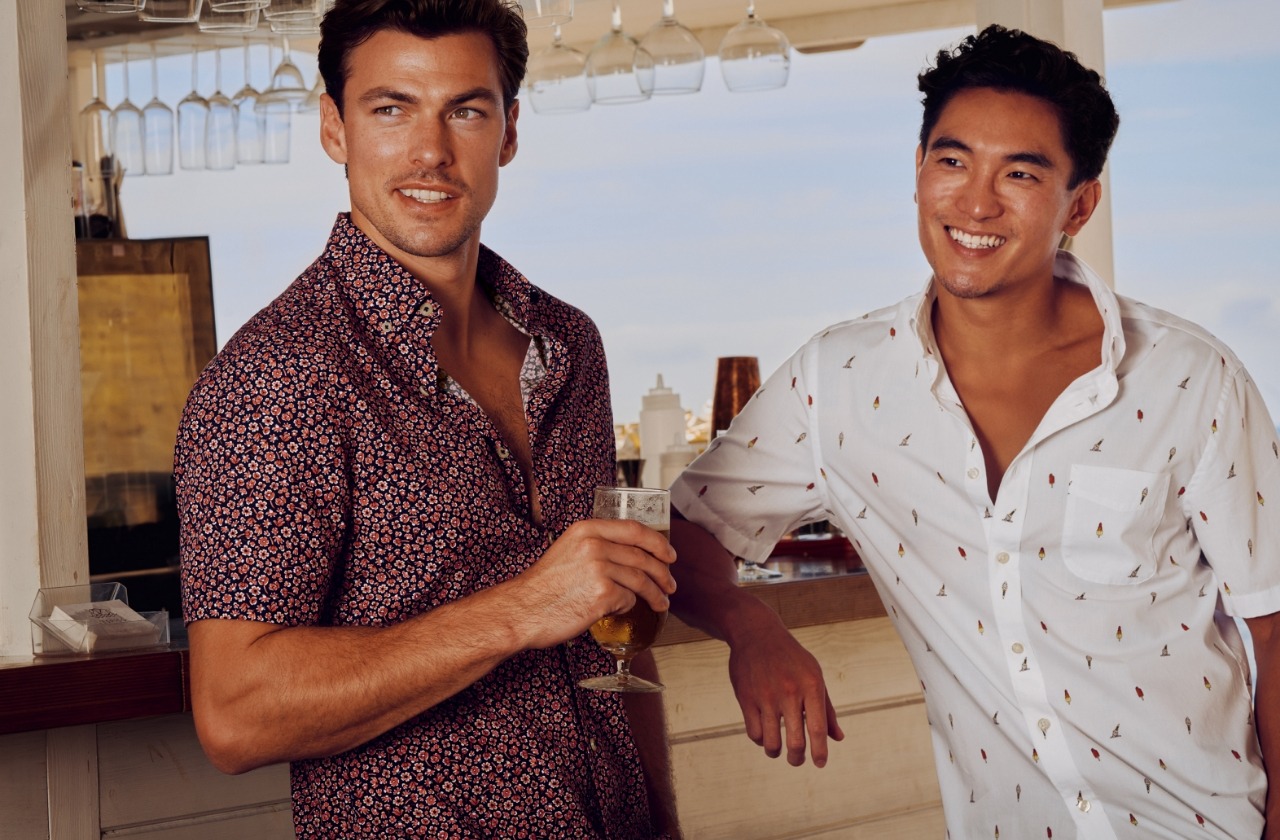 Non-Iron Poplin Floral Print Short Sleeve Shirt - Dark Navy