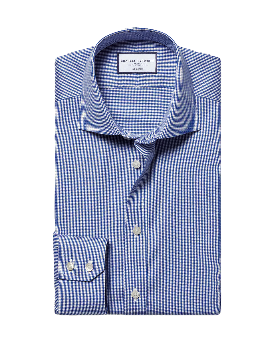 Spread Collar Non-Iron Puppytooth Shirt - Royal Blue