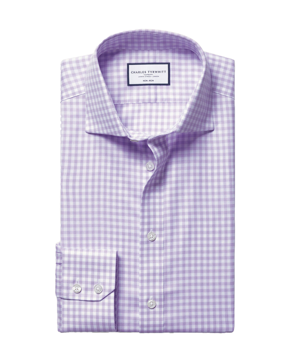 Non-Iron Twill Gingham Shirt - Lilac