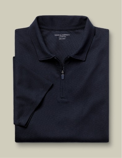 Performance Textured Zip-Neck Polo - Navy