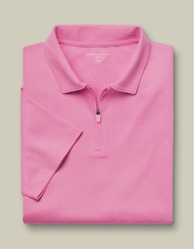 Performance Textured Zip-Neck Polo - Pink