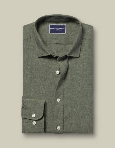Pure Linen Shirt - Olive Green