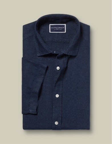 Pure Linen Short Sleeve Shirt - Navy