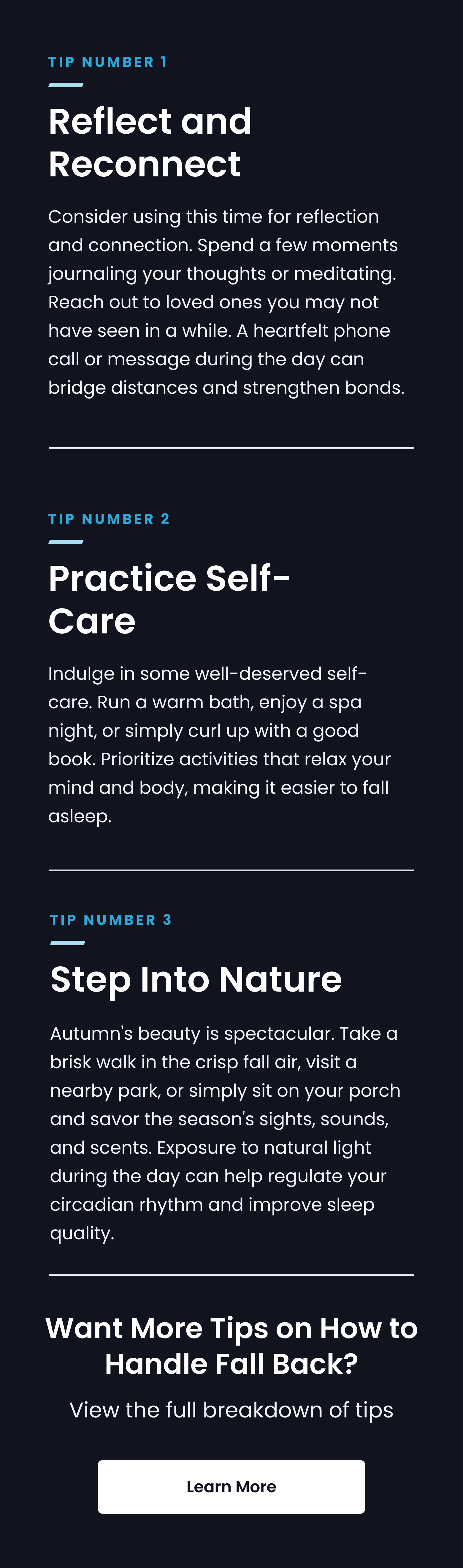Want More Tips on How to Handle Fall Back? View the full breakdown of tips - LEARN MORE