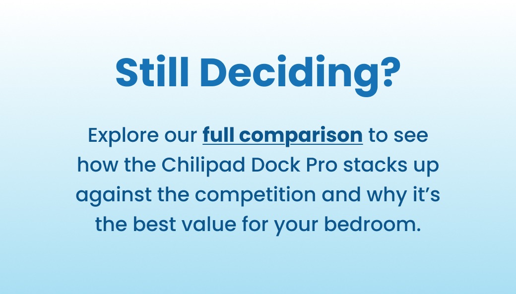 Still Deciding? Explore our full comparison to see how the Chilipad Dock Pro stacks up against the competition and why it's the best value for your bedroom.
