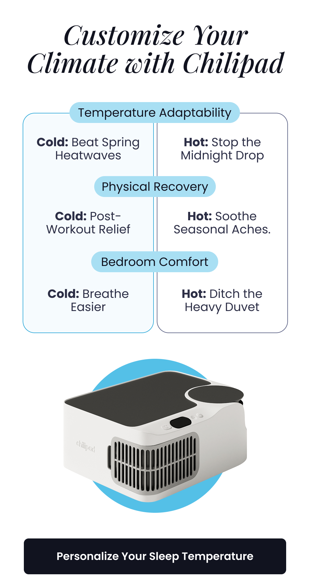 Customize Your Climate with Chilipad: Cold or Hot - PERSONALIZE YOUR SLEEP TEMPERATURE