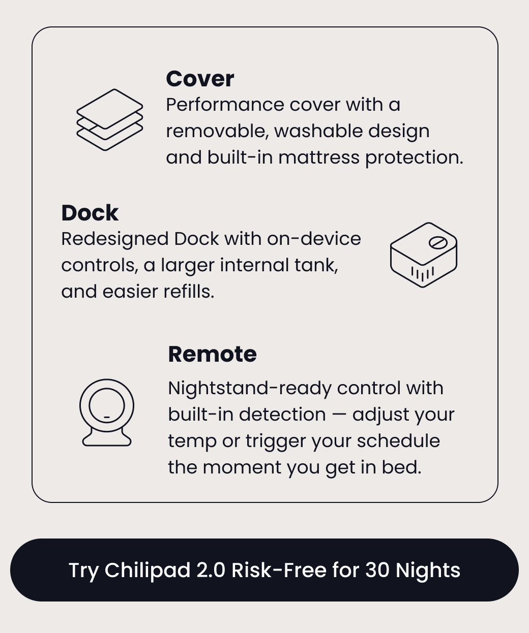 Cover, Dock, Remote - TRY CHILIPAD 2.0 RISK-FREE FOR 30 NIGHTS