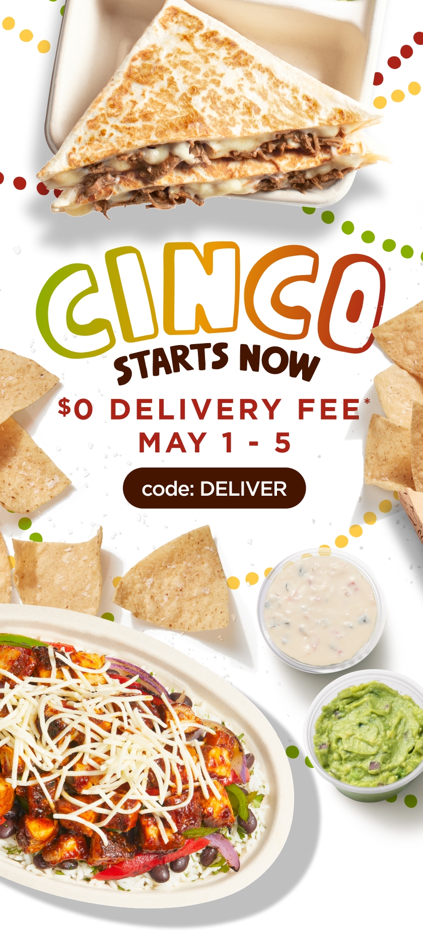cinco starts now. code: deliver