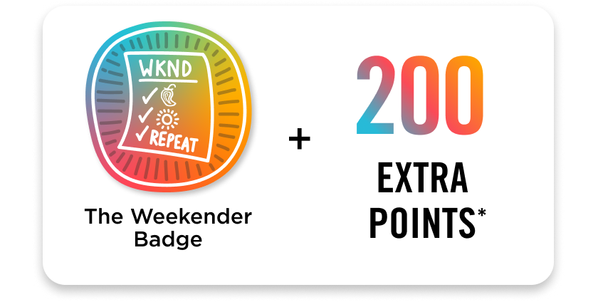 Badge Image of "The Weekender" badge + 200 Extra Points*