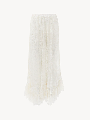 Ruffled midi skirt in floral lace jacquard
