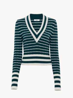 V-neck fitted sweater in a merino wool knit