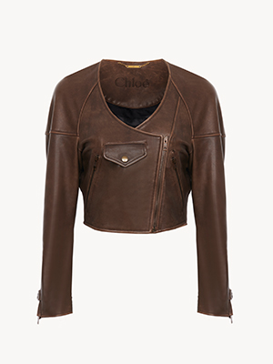 Cropped scoop-neck jacket in leather