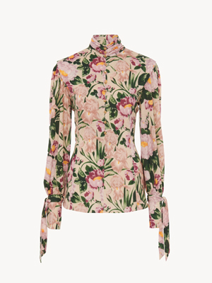 Buttoned mock-neck top in wool jersey