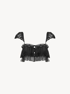 Ruffled bralette in silk mousseline & lace