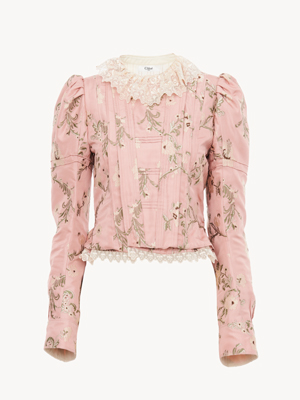 Fitted jacket in taffeta jacquard & lace
