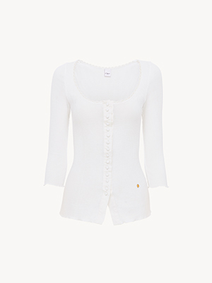Scoop-neck fitted cardigan in cotton