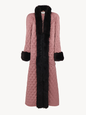 Long hybrid coat in technical satin