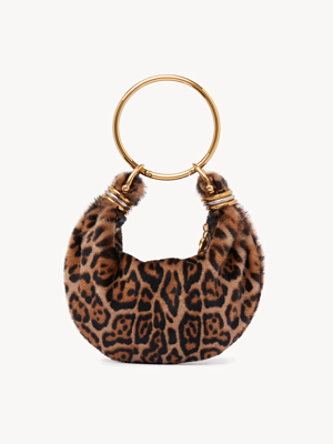 Mini Bracelet Hobo bag in leopard-print shearling
