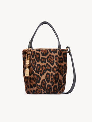 Small Chloé Spin tote bag in leopard-print shearling