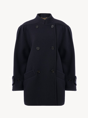 High-neck double-breasted coat in wool