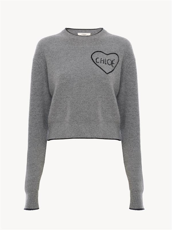 Cropped fitted logo sweater in a wool knit