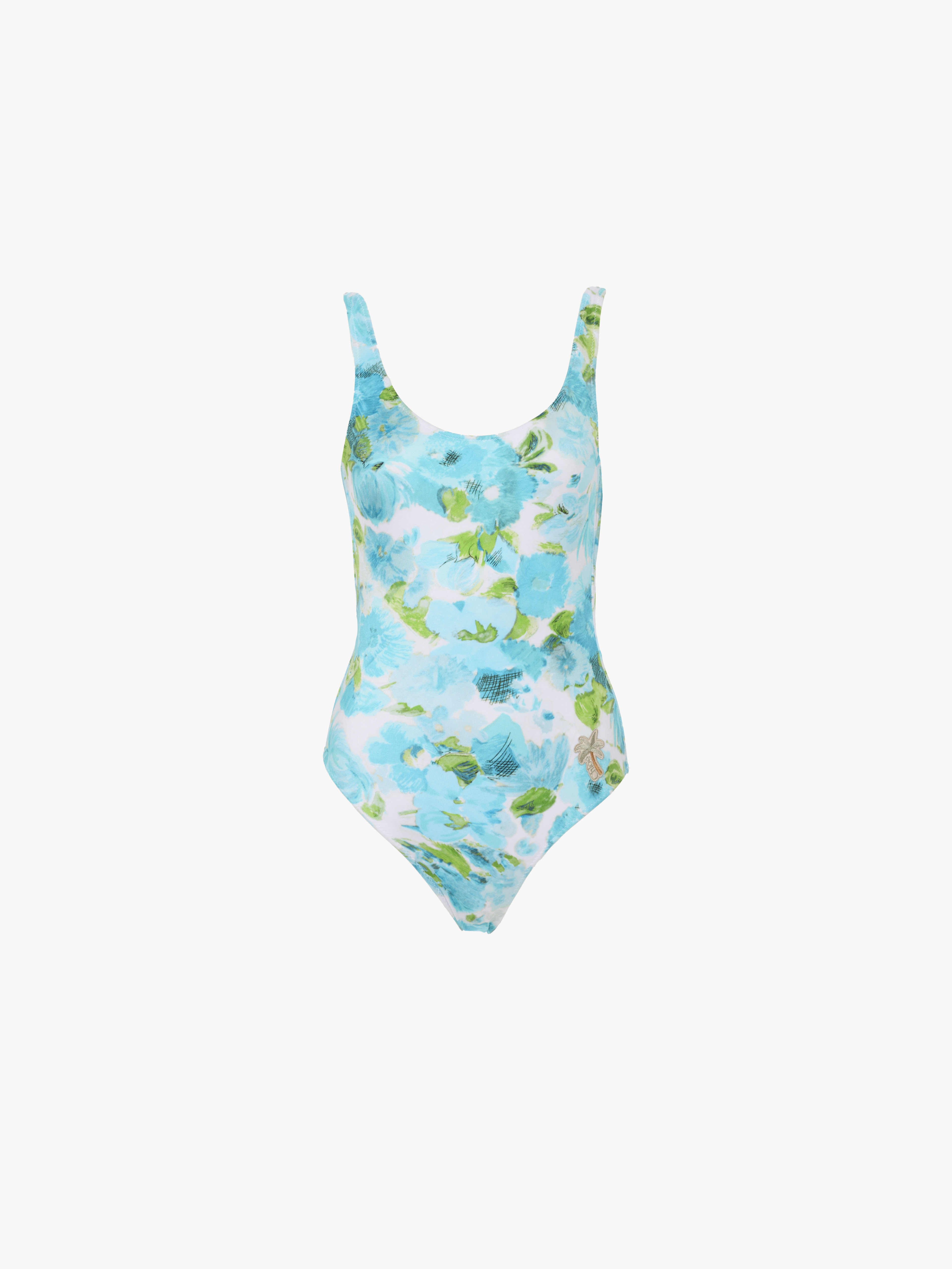 Aqua flower-print one-piece swimsuit
