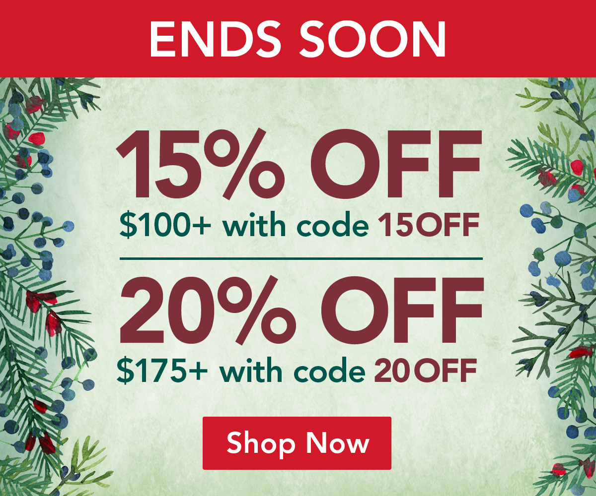 Spend More Save More - 15% off $100+ with code 15OFF, 20% off $185+ with code 20OFF