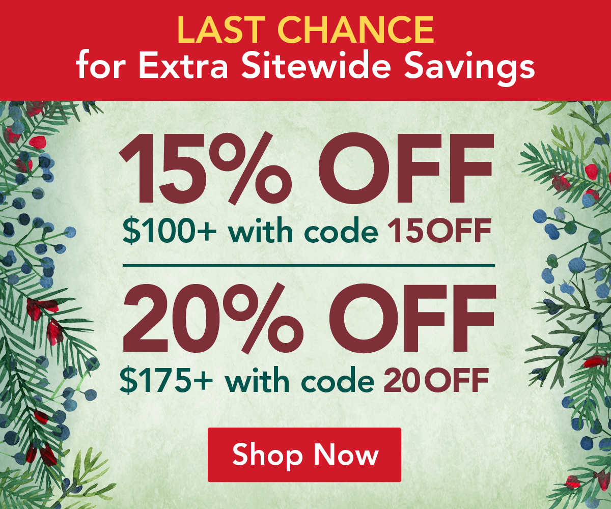 Save an extra 15% off $100+ with code15OFF or an extra 20% off $175+ with code 20OFF