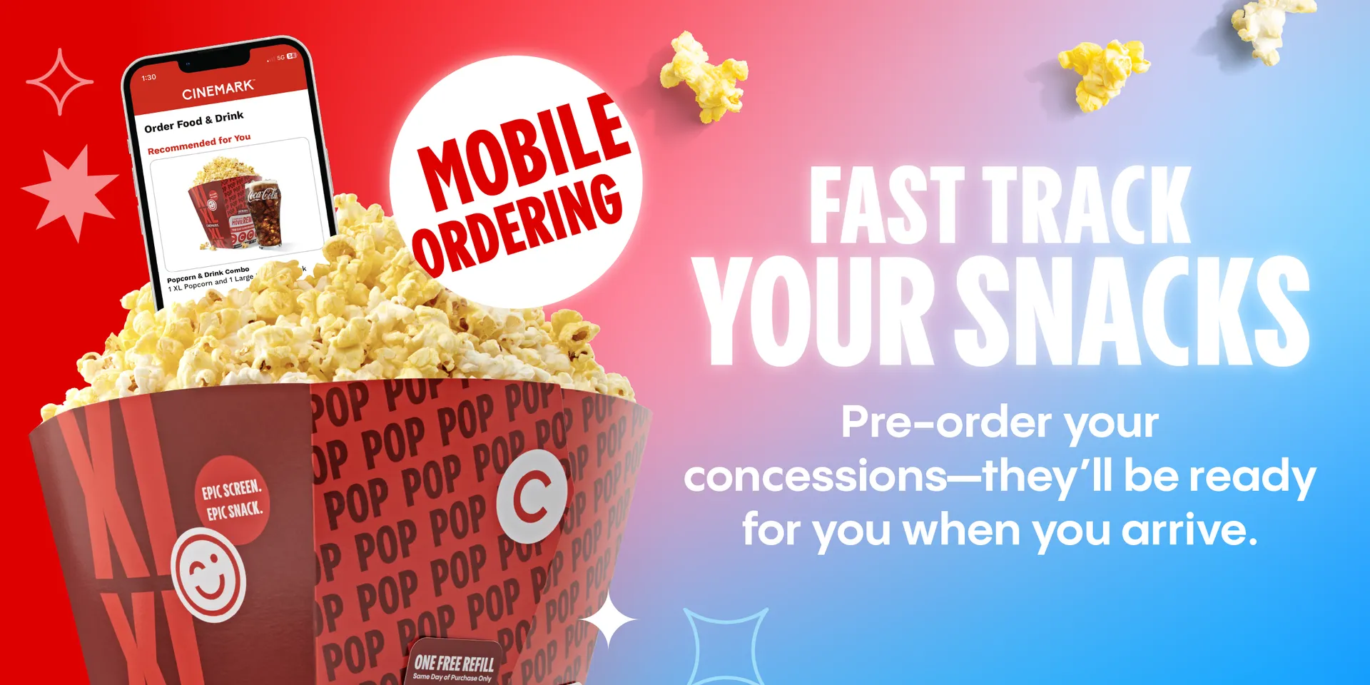 MOBILE ORDERING | FAST TRACK YOUR SNACKS | Pre-order your concessions-they'll be ready for you when you arrive.
