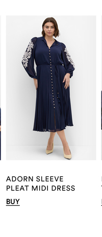 Adorn Sleeve Pleat Midi Dress
