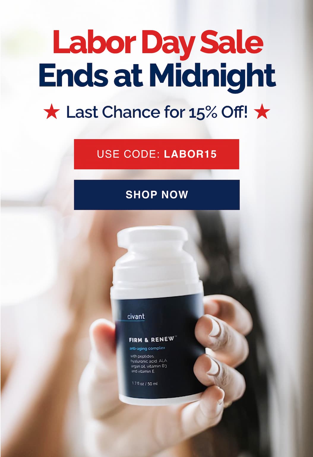 15% off Labor Day Sale Ends at Midnight