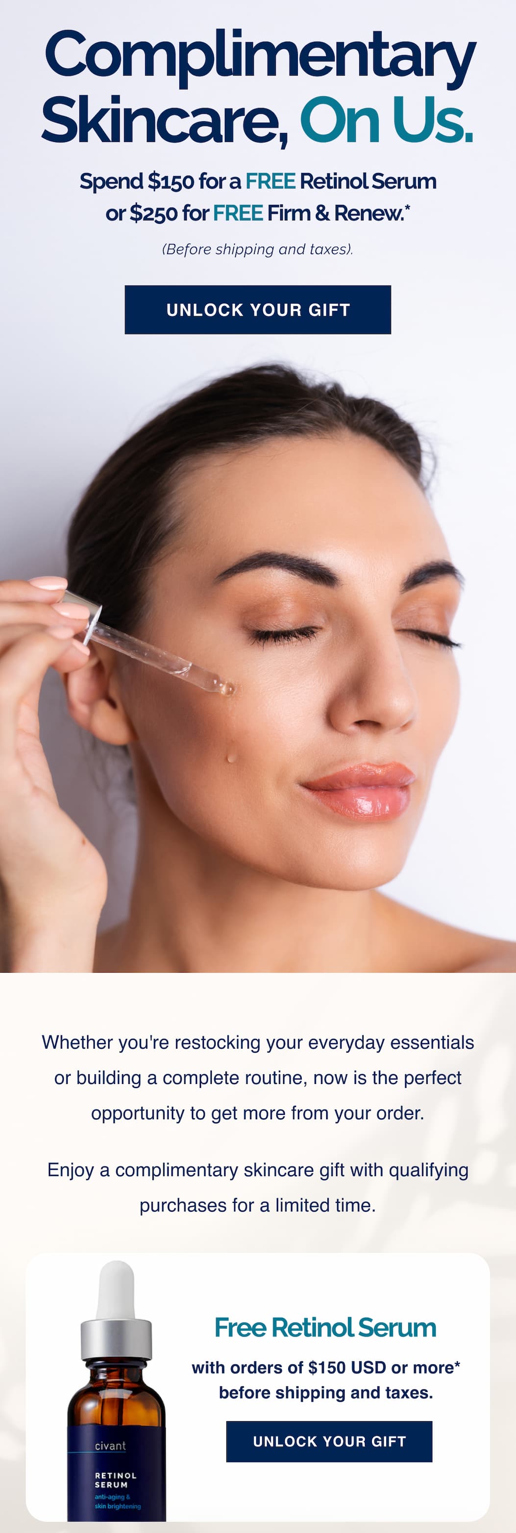 Complimentary Skincare, On Us.