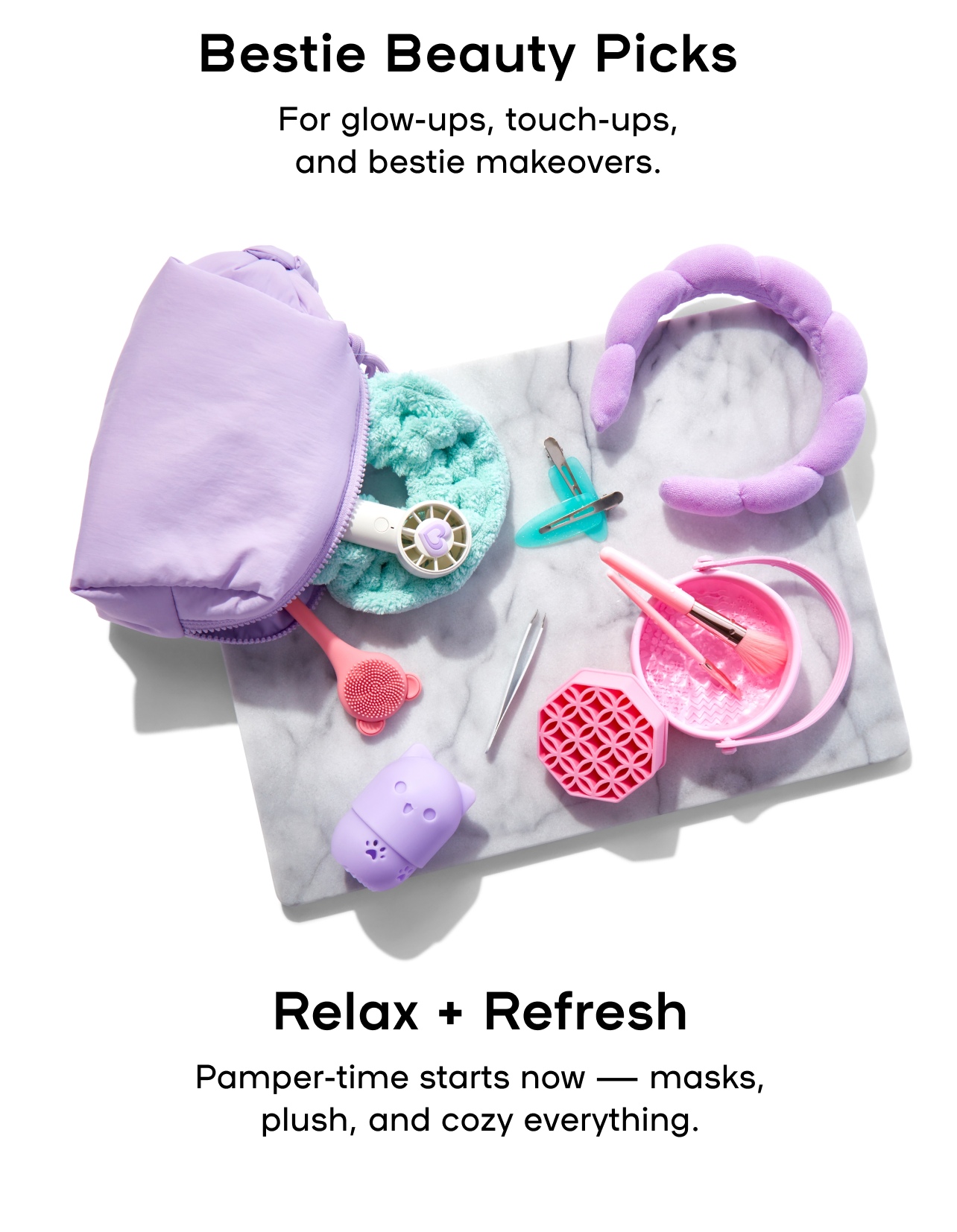 Relax + Refresh Papamer-time starts now - masks, plush, and cozy everything.