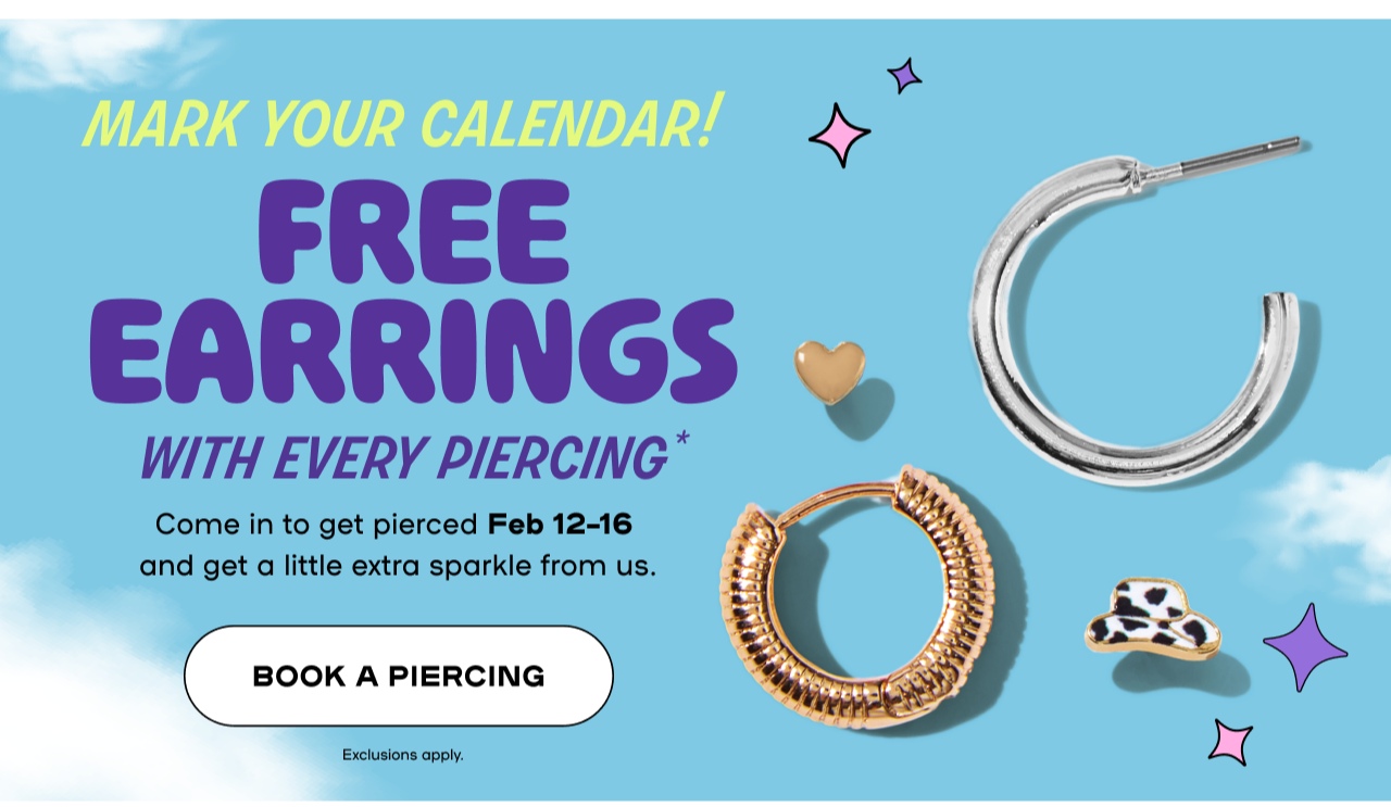 Mark Your Calendar! Free Earrings with Every Piercing