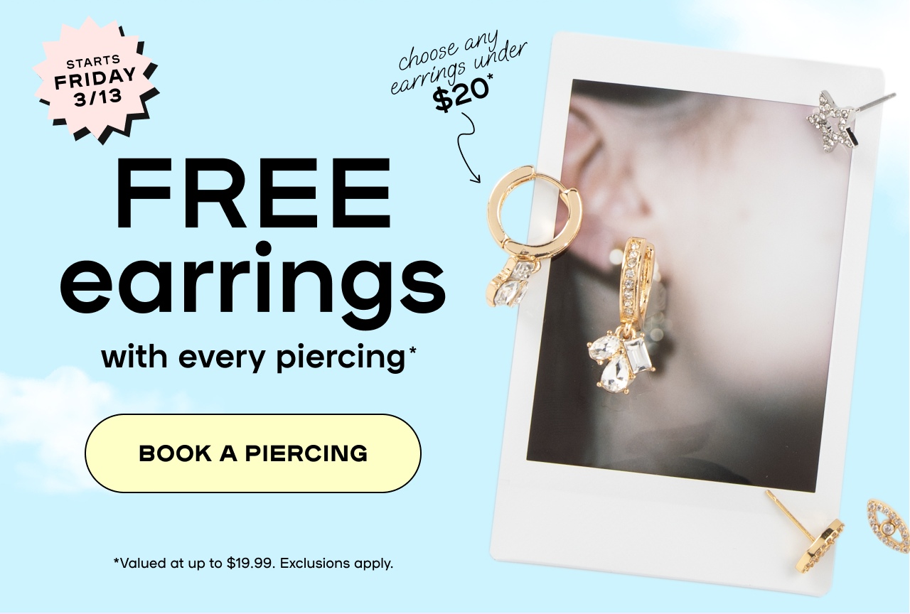 Free Earrings with every piercing - Find Store