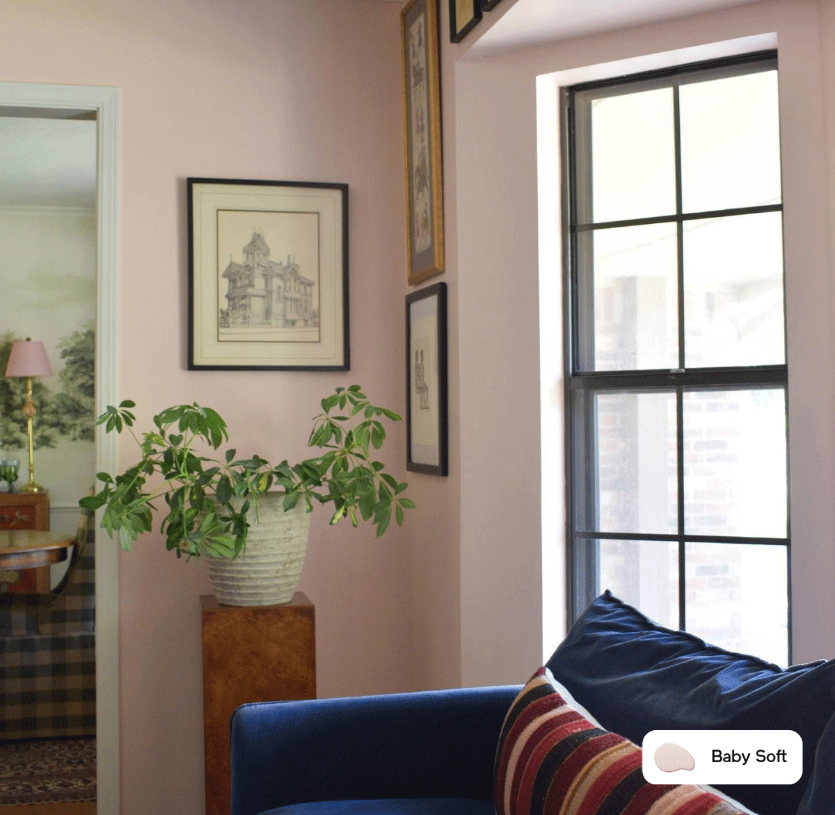 Eclectic living room painted in Baby Soft