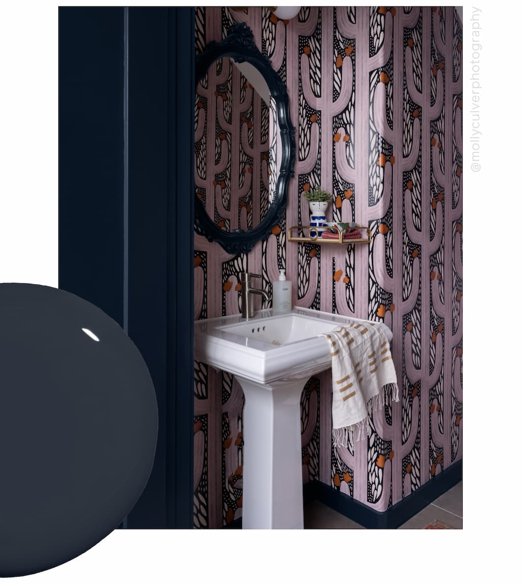 Powder room featuring Goodnight Moon on door and trim