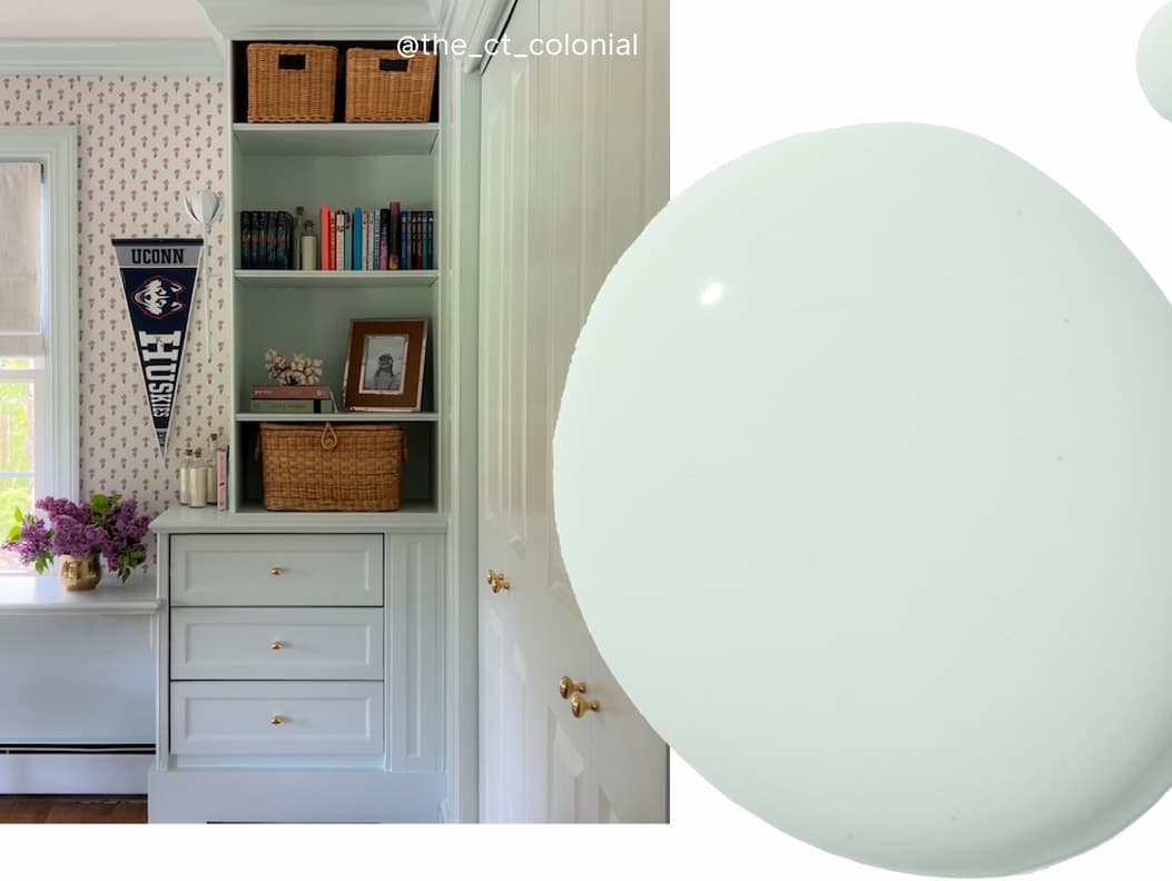 Kid's room built-ins painted in Flow State