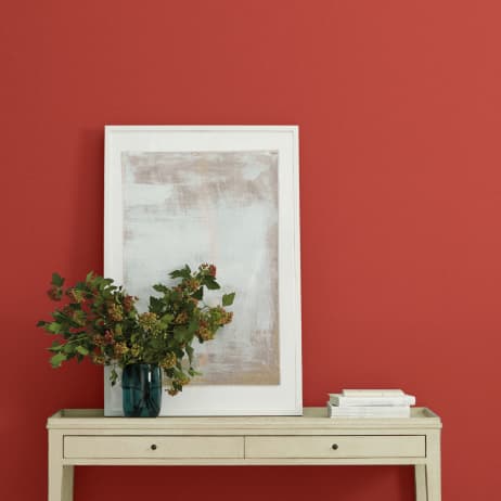 Interior vignette featuring paint color Sriracha