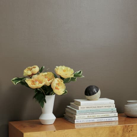Interior vignette featuring paint color Dirty Chai