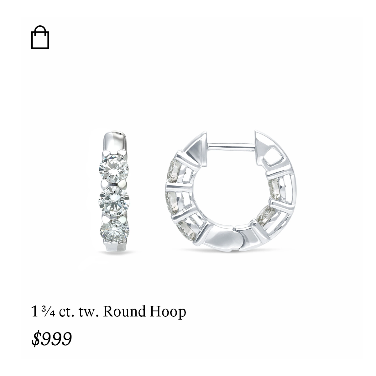 1 3/4 ct. tw. Round Lab Grown Diamond Hoop Earrings in 14k White Gold