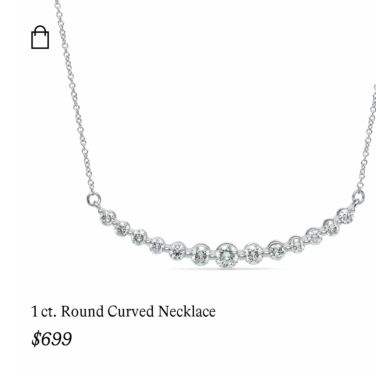 1 ct. Round Lab Grown Diamond Curved Necklace in 14k White Gold