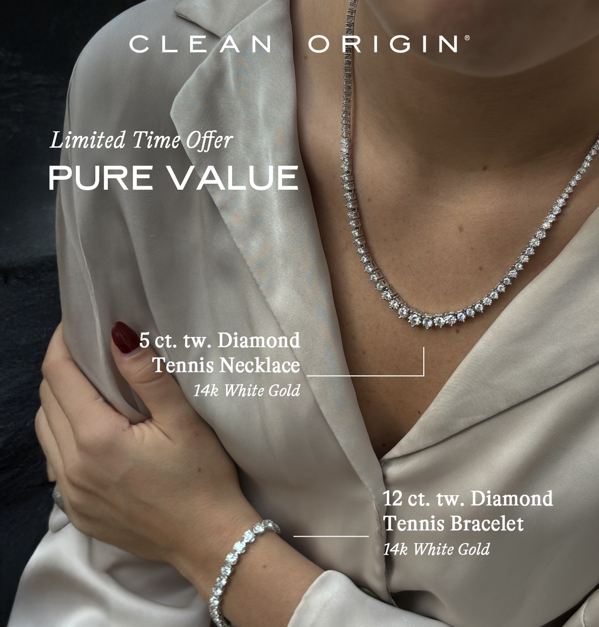PURE VALUE: 5 ct. tw. Diamond Tennis Necklace - Only $3,499 & 12 ct. tw. Diamond Tennis Bracelet - Only $3,999