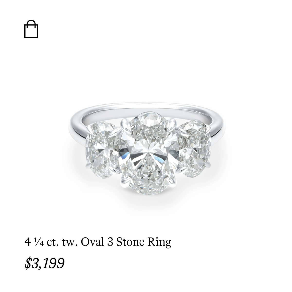 4 1/4 ct. tw. Oval 3 Stone Ring in 14k White Gold