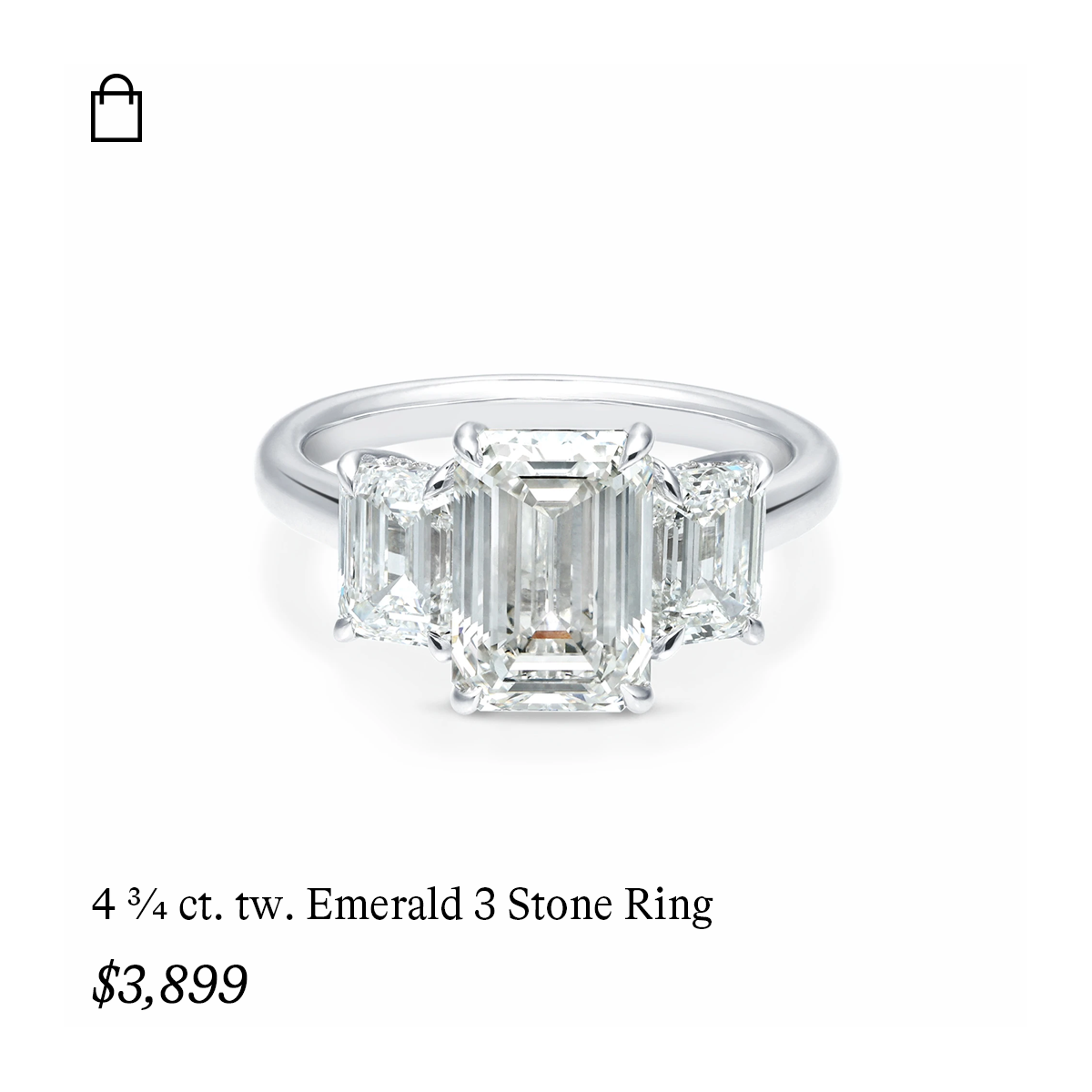 4 3/4 ct. tw. Emerald 3 Stone Ring in 14k White Gold
