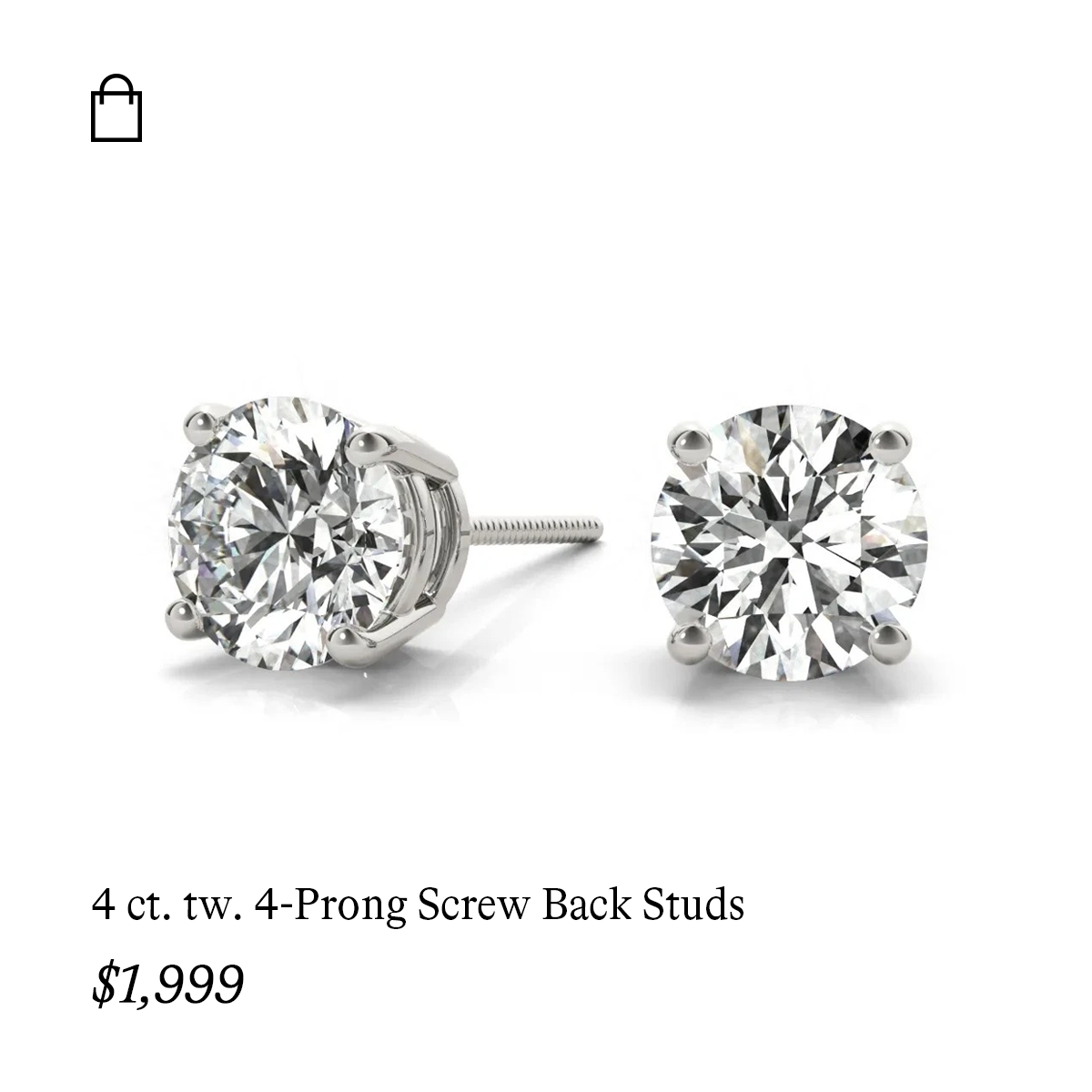 4 ct. tw. Round 4-Prong Screw Back Studs in 14k White Gold