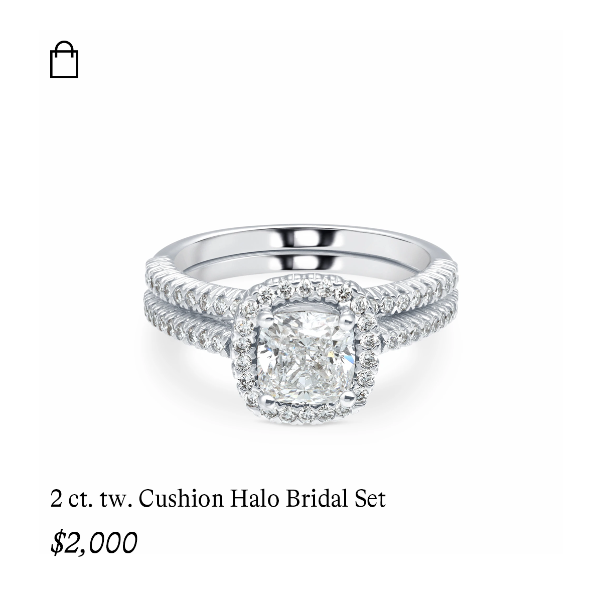 2 ct. tw. Cushion Halo Bridal Set in 14k White Gold