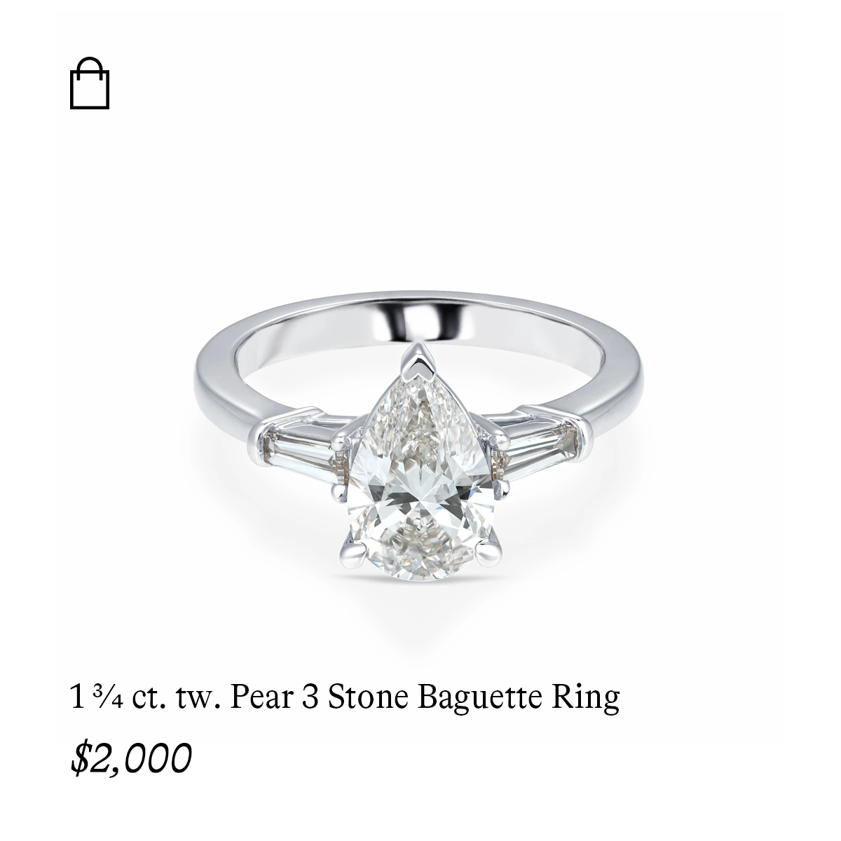 1 3/4 ct. tw. Pear 3 Stone Baguette Ring in 14k White Gold