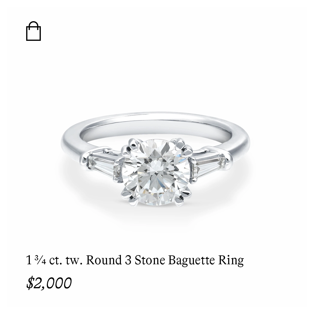 1 3/4 ct. tw. Round 3 Stone Baguette Ring in 14k White Gold